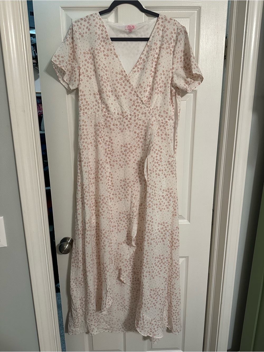 Pink Lily Cream Maxi Dress with Blush Floral Dot Print - Never Worn!